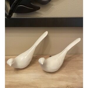 Vtg Metlox Pottery White Cream Birds 6" Set / 2 MCM Doves Peace Made In USA RARE
